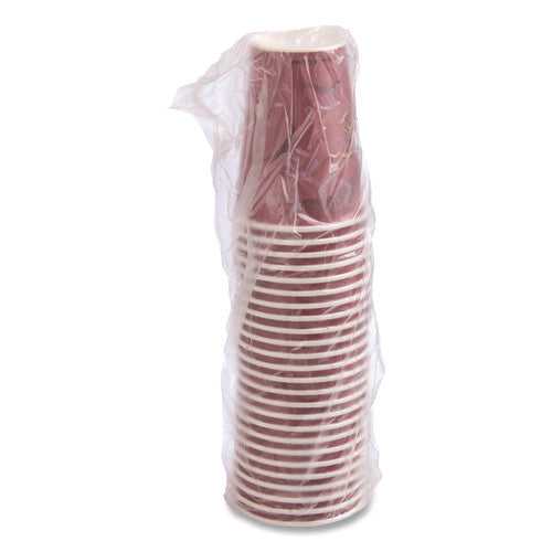 Image of SOLO® Paper Hot Drink Cups in Bistro Design, 12 oz, Maroon, 300/Carton