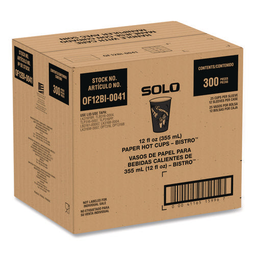 Image of SOLO® Paper Hot Drink Cups in Bistro Design, 12 oz, Maroon, 300/Carton