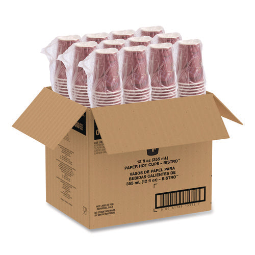 Image of SOLO® Paper Hot Drink Cups in Bistro Design, 12 oz, Maroon, 300/Carton