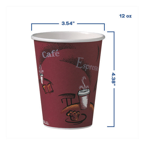 Image of SOLO® Paper Hot Drink Cups in Bistro Design, 12 oz, Maroon, 300/Carton