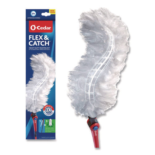 Image of O-Cedar® Flex and Catch Heavy-Duty Dusting Kit, 1 Duster Wand and 3 Refills, 6/Carton