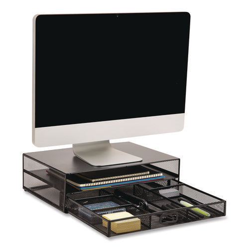 Image of Mind Reader Multi-Tier Monitor Stand with 25-Piece Office Supplies Starter Pack, 15.75" x 11.75" x 4.5", Black, Supports 30 lb