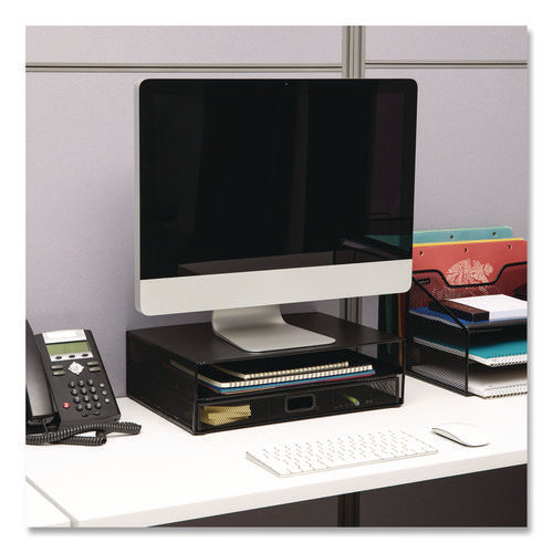 Image of Mind Reader Multi-Tier Monitor Stand with 25-Piece Office Supplies Starter Pack, 15.75" x 11.75" x 4.5", Black, Supports 30 lb