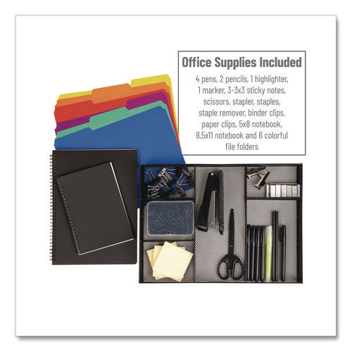 Image of Mind Reader Multi-Tier Monitor Stand with 25-Piece Office Supplies Starter Pack, 15.75" x 11.75" x 4.5", Black, Supports 30 lb