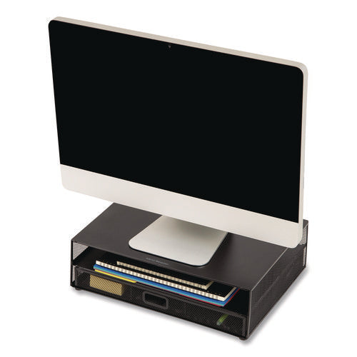 Image of Mind Reader Multi-Tier Monitor Stand with 25-Piece Office Supplies Starter Pack, 15.75" x 11.75" x 4.5", Black, Supports 30 lb