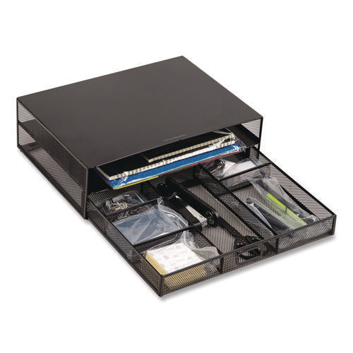 Image of Mind Reader Multi-Tier Monitor Stand with 25-Piece Office Supplies Starter Pack, 15.75" x 11.75" x 4.5", Black, Supports 30 lb