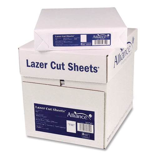 Image of Alliance Laser Cut Sheets, 92 Bright, Side: 5-Hole Punched, 20 lb Bond Weight, 8.5 x 11, White, 500 Sheets/Ream, 5 Reams/Carton