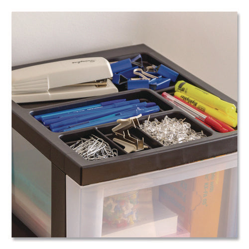 Image of IRIS 2-Compartment Desktop Stackable Storage Drawer, 12.17 x 14.33 x 16.77, Black/Translucent White