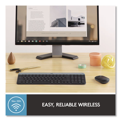 Image of Logitech® MK470 Slim Wireless Keyboard and Mouse Combo, 2.4 GHz/33 ft Wireless Range, Graphite