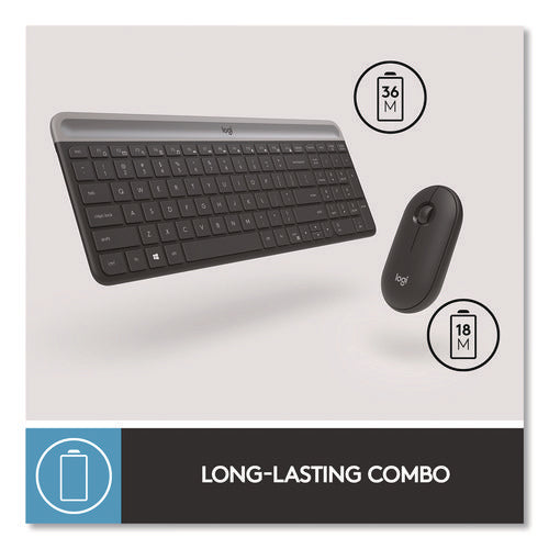Image of Logitech® MK470 Slim Wireless Keyboard and Mouse Combo, 2.4 GHz/33 ft Wireless Range, Graphite