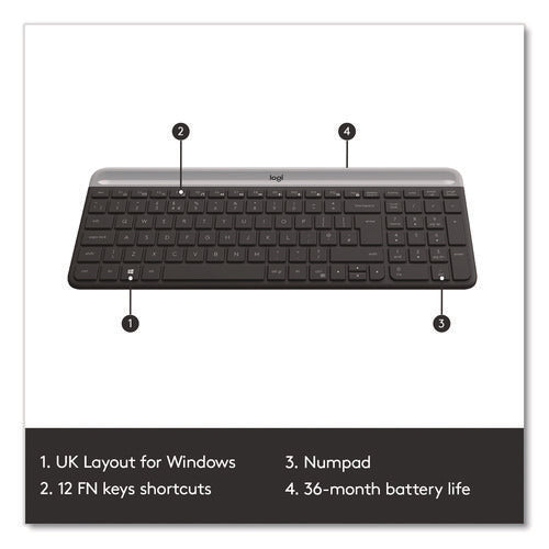 Image of Logitech® MK470 Slim Wireless Keyboard and Mouse Combo, 2.4 GHz/33 ft Wireless Range, Graphite