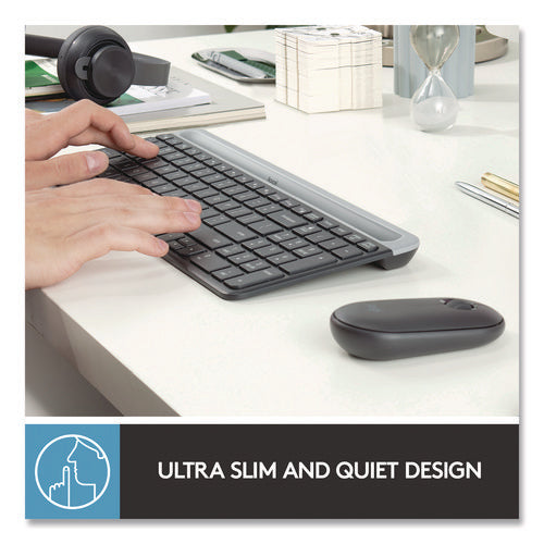 Image of Logitech® MK470 Slim Wireless Keyboard and Mouse Combo, 2.4 GHz/33 ft Wireless Range, Graphite