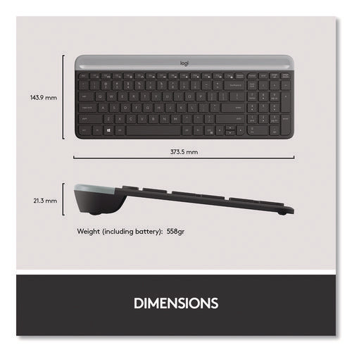 Image of Logitech® MK470 Slim Wireless Keyboard and Mouse Combo, 2.4 GHz/33 ft Wireless Range, Graphite