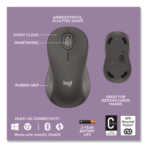 Image of Logitech® Wave MK670 Wireless Ergonomic Keyboard and Signature M550L Mouse Combo, 2.4 GHz, Frequency/33 ft Wireless Range, Graphite