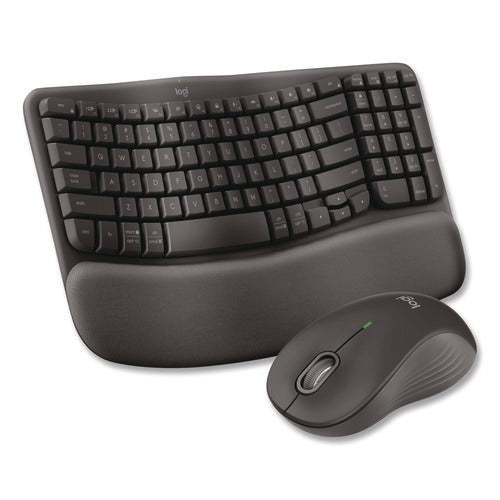 Image of Logitech® Wave MK670 Wireless Ergonomic Keyboard and Signature M550L Mouse Combo, 2.4 GHz, Frequency/33 ft Wireless Range, Graphite
