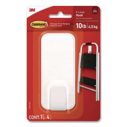 Image of Command X-Large Utility Hook, Plastic, White, 10 lb Capacity, 1 Hook and 4 Strips