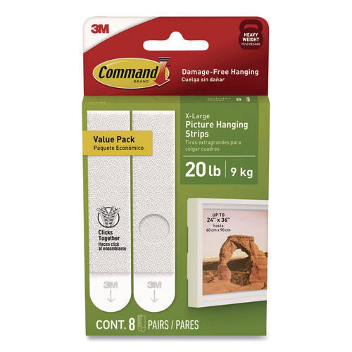 Image of Command Picture Hanging Strips, X-Large, Removable, Holds up to 20 lbs per 4 Pairs, 8 Pairs/Pack