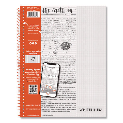 Image of Roaring Spring® Whitelines Notebook, Quadrille Rule (5 sq/in), Gray/Orange Cover, (70) 11 x 8.5 Sheets