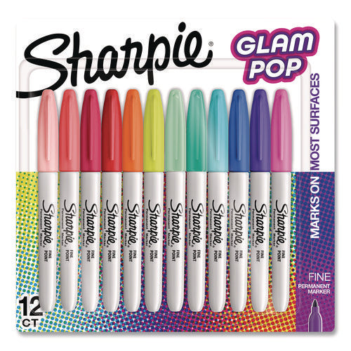 Image of Sharpie® Glam Pop Permanent Markers, Fine Bullet Tip, Assorted Colors, 12/Pack