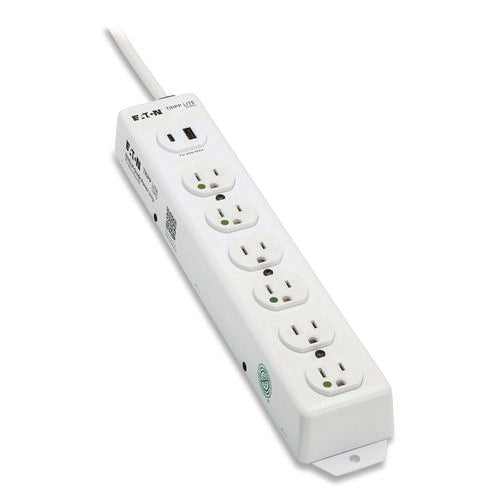 Image of Tripp Lite by Eaton Safe-IT Medical-Grade Power Strip with Antimicrobial Protection, 6 Hospital-Grade Outlets, USB Charging, 2 ft Cord, White