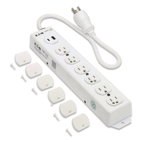 Image of Tripp Lite by Eaton Safe-IT Medical-Grade Power Strip with Antimicrobial Protection, 6 Hospital-Grade Outlets, USB Charging, 2 ft Cord, White