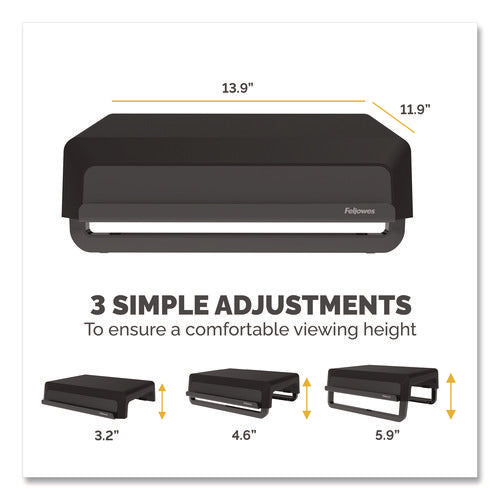 Image of Fellowes® Breyta Monitor Stand, 13.94" x 11.97" x 3.25" to 6", Black, Supports 33 lbs