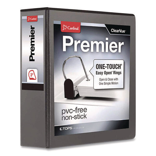 Image of Cardinal® Premier Easy Open Clearvue Locking Slant-D Ring Binder, 3 Rings, 3" Capacity, 11 X 8.5, Black