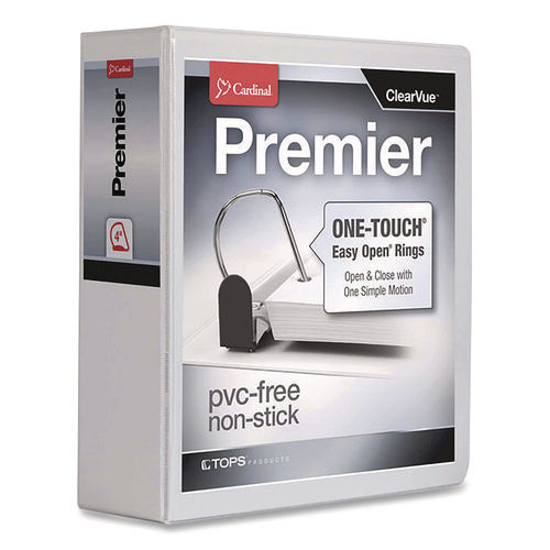 Image of Cardinal® Premier Easy Open Clearvue Locking Slant-D Ring Binder, 3 Rings, 4" Capacity, 11 X 8.5, White