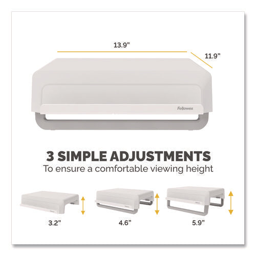 Image of Fellowes® Breyta Monitor Stand, 13.94" x 11.97" x 3.25" to 6", White, Supports 33 lbs