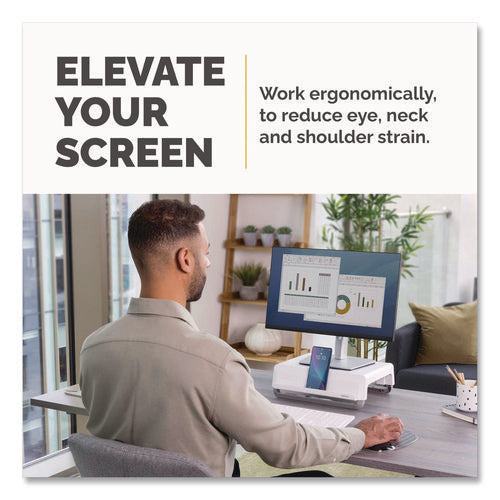 Image of Fellowes® Breyta Monitor Stand, 13.94" x 11.97" x 3.25" to 6", White, Supports 33 lbs
