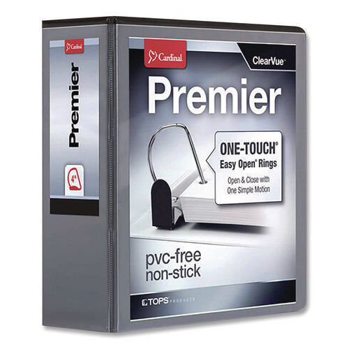 Image of Cardinal® Premier Easy Open Clearvue Locking Slant-D Ring Binder, 3 Rings, 4" Capacity, 11 X 8.5, Black