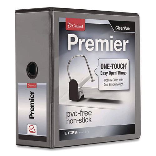 Image of Cardinal® Premier Easy Open Clearvue Locking Slant-D Ring Binder, 3 Rings, 5" Capacity, 11 X 8.5, Black