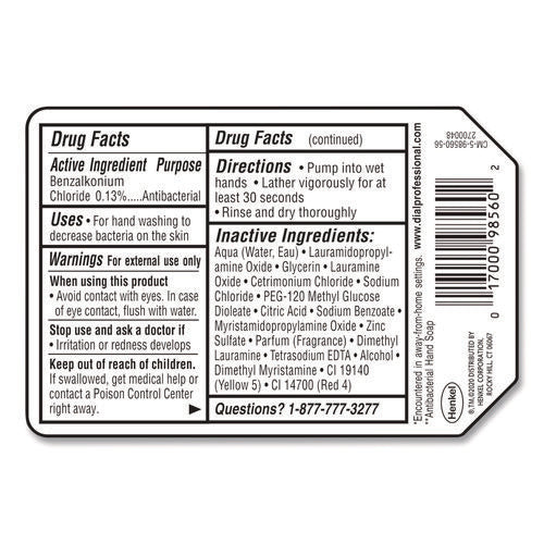 Image of Dial® Professional Antibacterial Gold Liquid Hand Soap Refill for Versa Dispenser, Floral Scent, 15 oz, 6/Carton