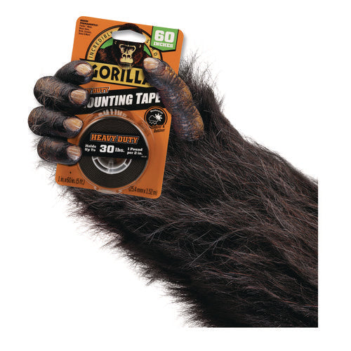 Image of Gorilla® Heavy Duty Mounting Tape, Permanent, Holds Up to 30 lbs, 1" x 60", Black