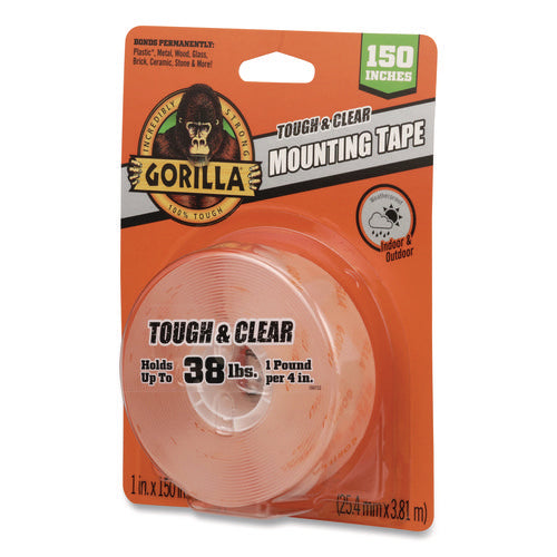 Image of Gorilla® Tough and Clear Double-Sided Mounting Tape, Permanent, Holds Up to 0.25 lb per Inch, 1" x 12.5 ft, Clear