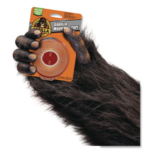 Image of Gorilla® Tough and Clear Double-Sided Mounting Tape, Permanent, Holds Up to 0.25 lb per Inch, 1" x 12.5 ft, Clear