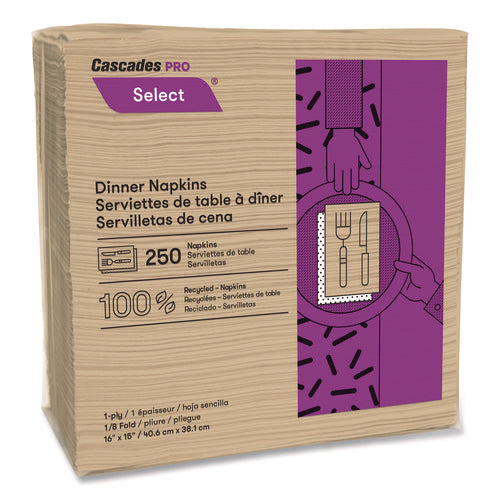 Image of Cascades PRO Select Dinner Napkins, 1-Ply, 16 X 15.5, Natural, 250/pack, 12 Packs/carton