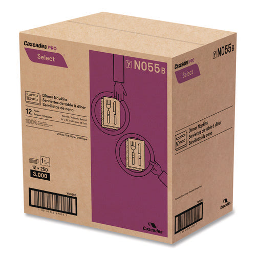 Image of Cascades PRO Select Dinner Napkins, 1-Ply, 16 X 15.5, Natural, 250/pack, 12 Packs/carton