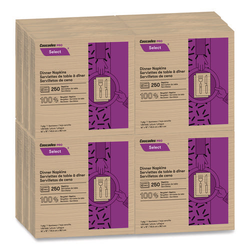 Image of Cascades PRO Select Dinner Napkins, 1-Ply, 16 X 15.5, Natural, 250/pack, 12 Packs/carton