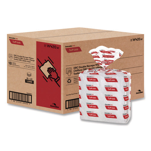 Image of Cascades PRO Tuff-Job S400 Drc Wipers, Medium, 12 X 13, White, 60/pack, 18 Pack/carton