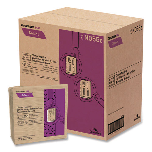 Image of Cascades PRO Select Dinner Napkins, 1-Ply, 16 X 15.5, Natural, 250/pack, 12 Packs/carton