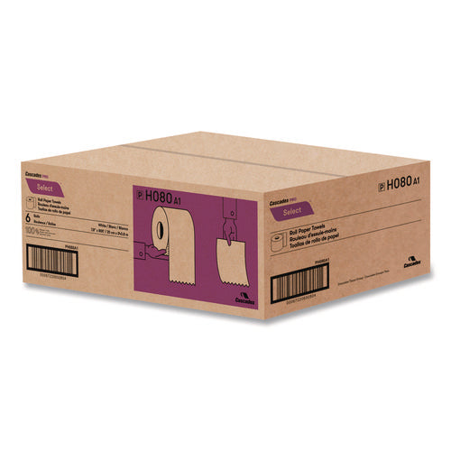 Image of Cascades PRO Select Roll Paper Towels, 1-Ply, 7.9" x 800 ft, White, 6 Rolls/Carton