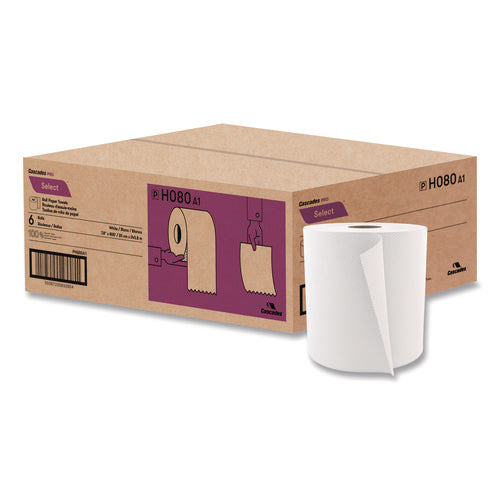 Image of Cascades PRO Select Roll Paper Towels, 1-Ply, 7.9" x 800 ft, White, 6 Rolls/Carton