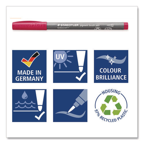 Image of Staedtler® Pigment Brush Pen Set, Medium-Firm, Assorted Basic Colors, 12/Pack