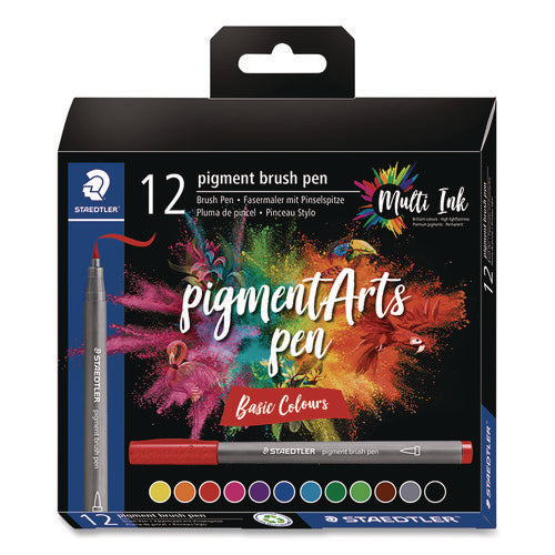 Image of Staedtler® Pigment Brush Pen Set, Medium-Firm, Assorted Basic Colors, 12/Pack