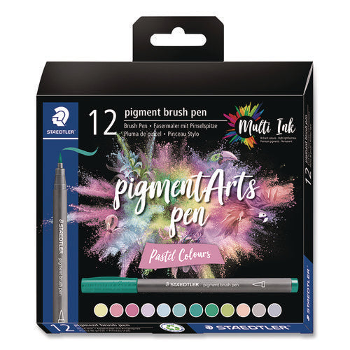 Image of Staedtler® Pigment Brush Pen Set, Medium Firm, Assorted Pastel Colors, 12/Pack