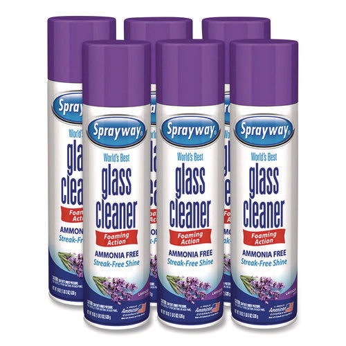 Image of Sprayway® Glass Cleaner, Lavender, 19 oz Aerosol Spray, 6/Carton
