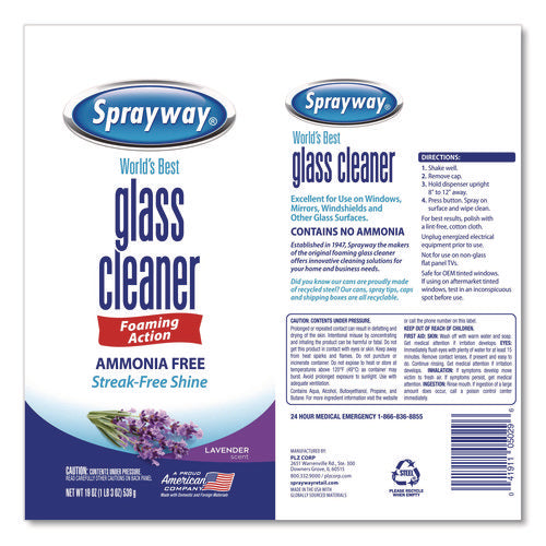 Image of Sprayway® Glass Cleaner, Lavender, 19 oz Aerosol Spray, 6/Carton