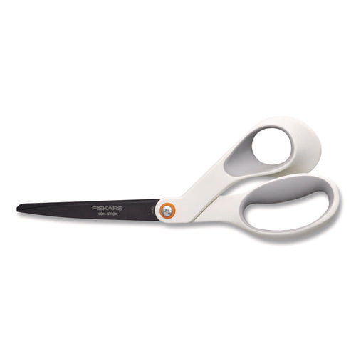 Image of Fiskars® Premier SoftGrip Nonstick Scissors, 9.75" Long, 8" Cut Length, Offset White Handle