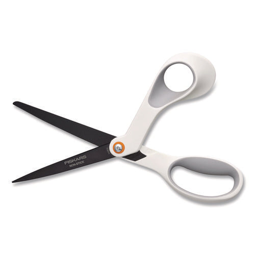 Image of Fiskars® Premier SoftGrip Nonstick Scissors, 9.75" Long, 8" Cut Length, Offset White Handle